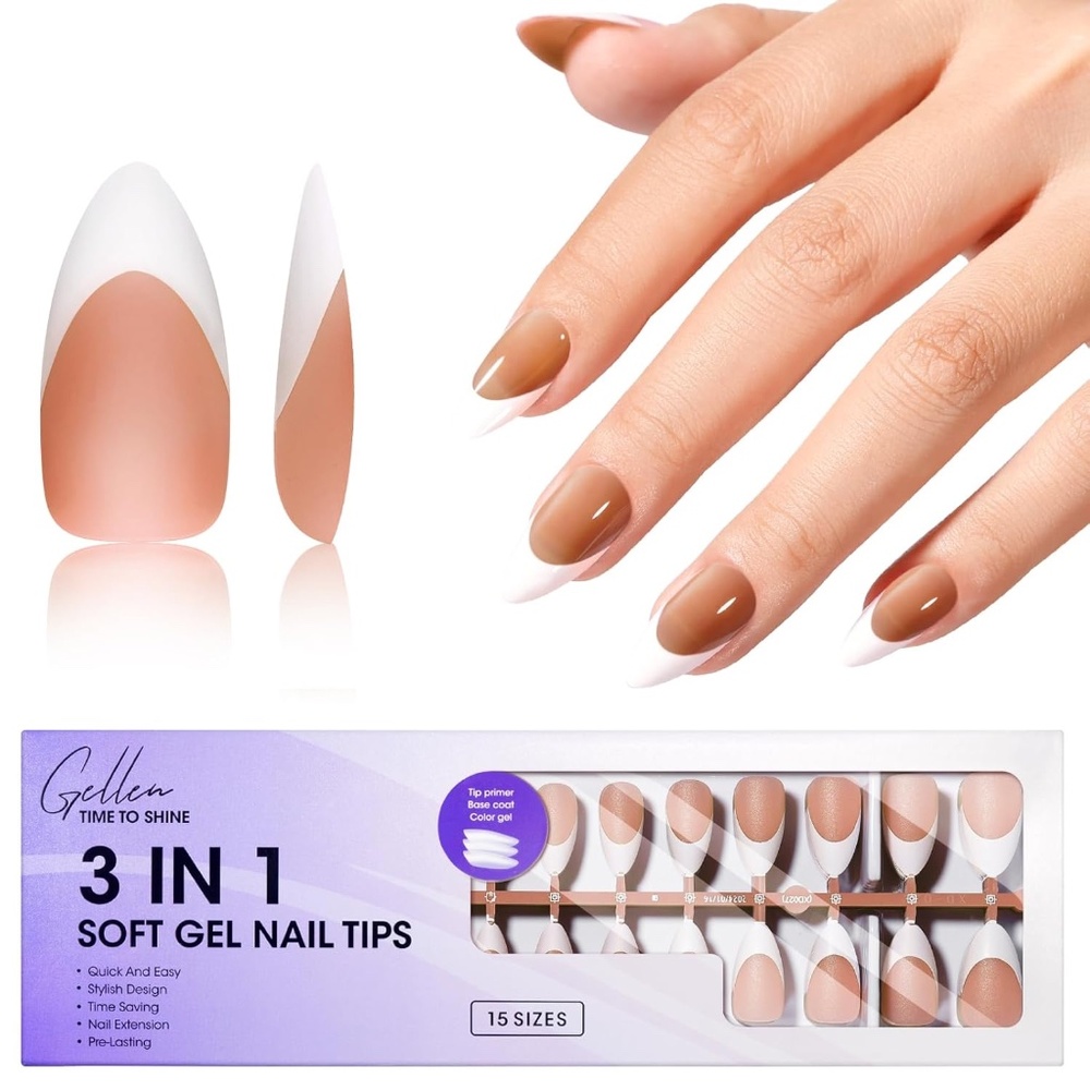Gellen 150 Brown And White French Tip Almond Press On Nails